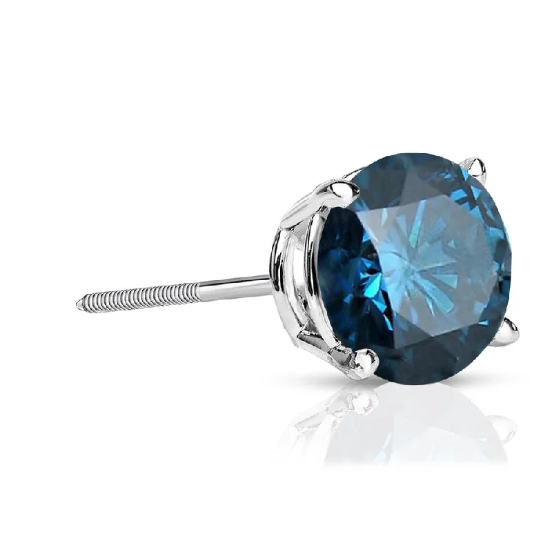 Grouped stone earrings-Auriya 14k Gold 1ct TDW Round SINGLE (1) Blue Diamond Stud Earring