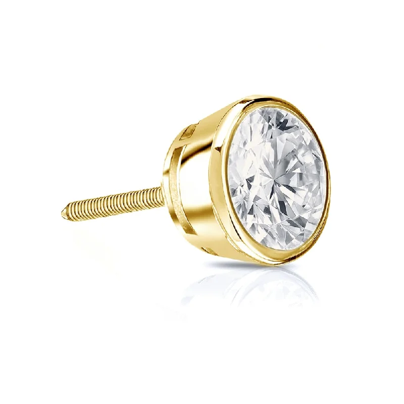 Locked band earrings-Auriya 14k Gold 3/4ct TDW Round Bezel Set SINGLE STUD (1) Diamond Earring