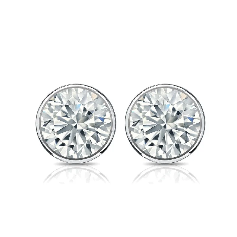 Glazed gem earrings-Auriya 14k Gold 3ctw Bezel-set Round Moissanite Stud Earrings - 7.4 mm, Screw-Backs