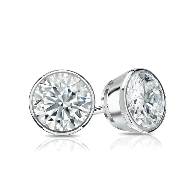 Natural gem earrings-Auriya 18k Gold 3ctw Bezel-set Round Moissanite Stud Earrings - 7.4 mm, Push-Backs