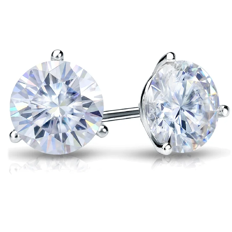 Scallop pearl earrings-Auriya 1ct TGW Round Moissanite Stud Earrings Platinum 3-Prong - 5 mm, Push-Back