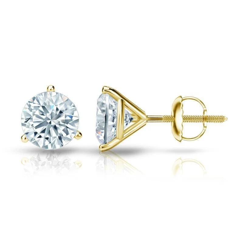 Soft hue earrings-Auriya 1ctw 3 Prong Martini Set Round Diamond Stud Earrings 14K Gold GIA Certified