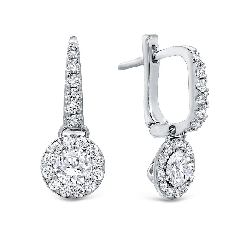 Lily bud earrings-Auriya 1ctw Round Diamond Halo Dangle Earrings 14k Gold (H-I, SI1-SI2)