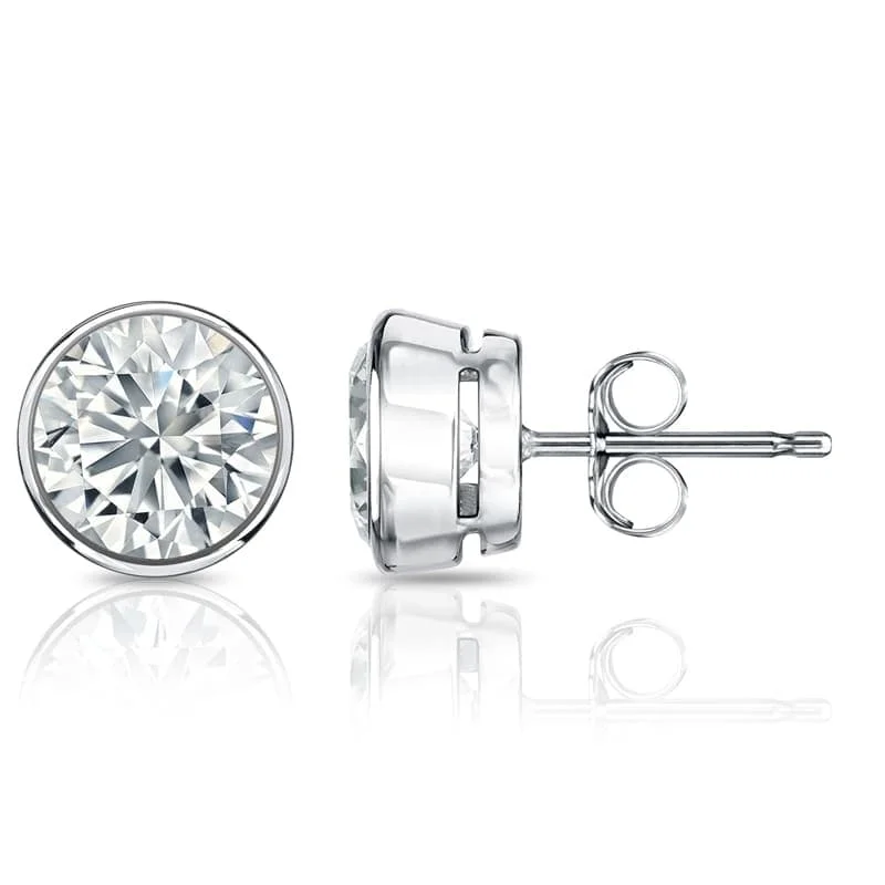 Dew bead earrings-Auriya 2ct TW Round Bezel Set Diamond Stud Earrings 14kt Gold Certified