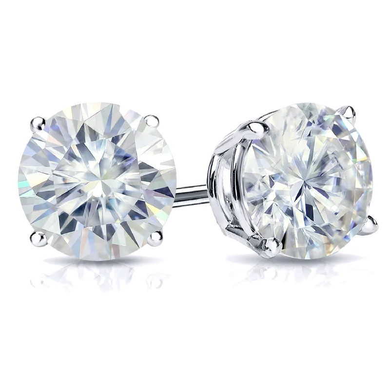 Inset groove earrings-Auriya 2ctw Round Moissanite Stud Earrings Platinum 4-Prong Basket - 6.5 mm