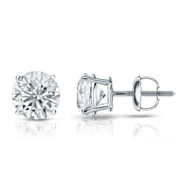 Stapled design earrings-Auriya Platinum 1 1/2ctw Round Diamond Stud Earrings GIA Certified