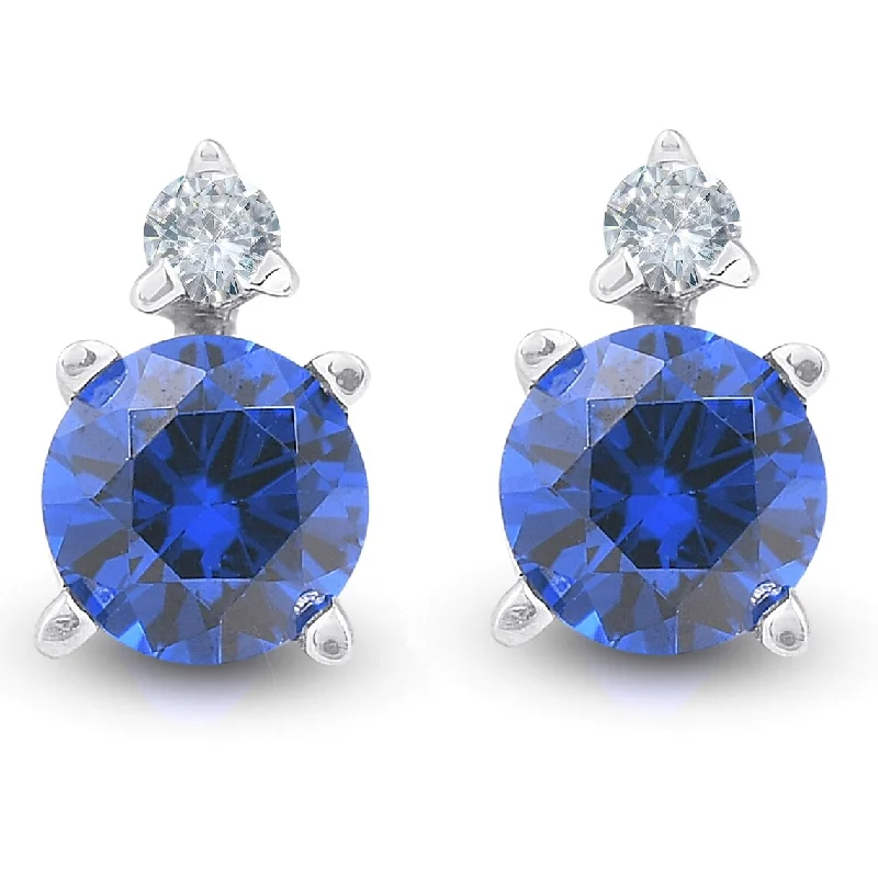 Cotton weave earrings-Blue Sapphire & Diamond 3/4ct Studs 14K White Gold