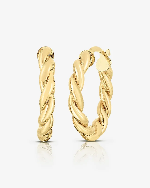 Etruscan gold earrings-Gold Twisted Hoops