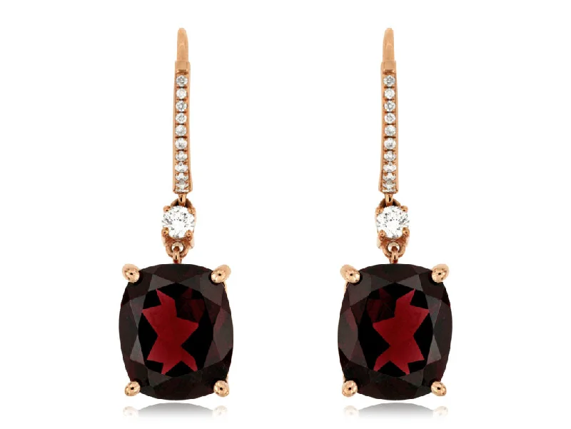 Tulip cluster earrings-Bremer Jewelry Cushion Rhodolite Garnets and Diamonds Drop Earrings in 14K Rose Gold (10.05ctw)