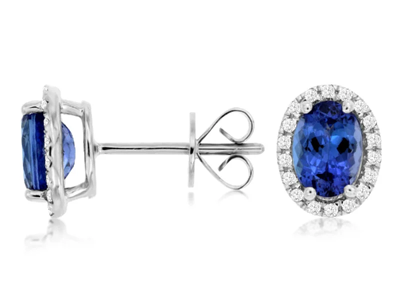 Sixteen-stone earrings-Bremer Jewelry Oval Tanzanites and Diamonds Solitaire/Stud Earrings in 14K White Gold (1.87ctw)