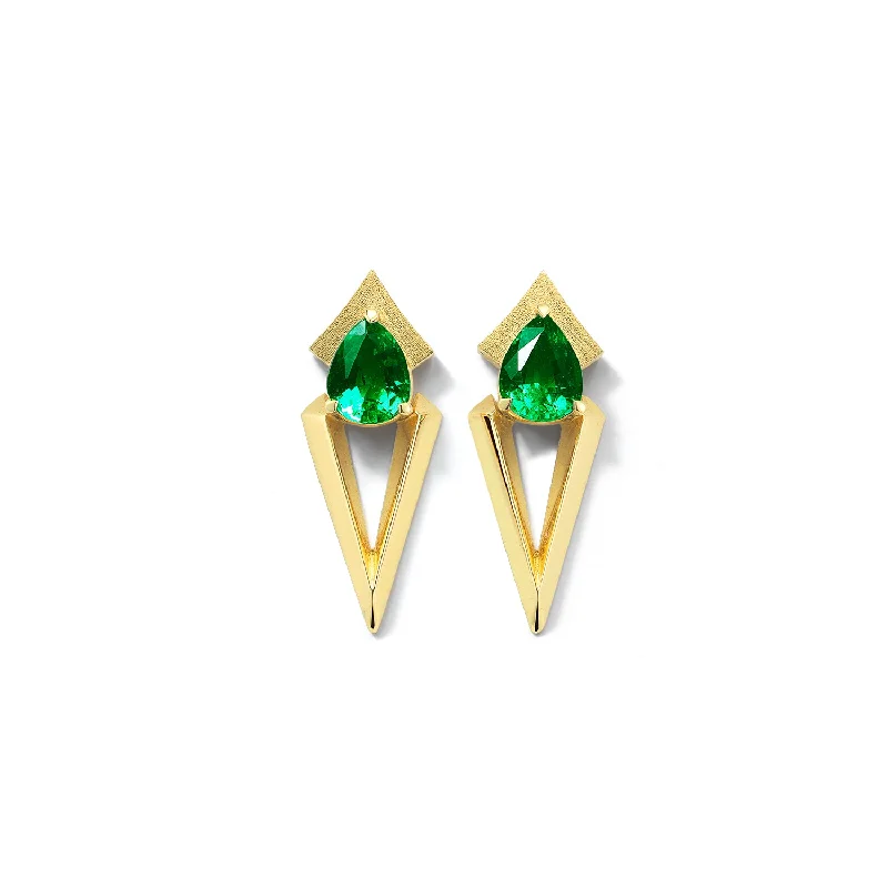 Muted check earrings-Bremer Jewelry Pear Shaped Emeralds Drop Earrings in 18K Yellow Gold (0.55ctw)