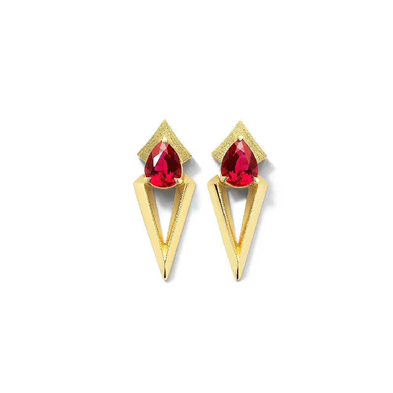 Ash sprig earrings-Bremer Jewelry Pear Shaped Rubies Drop Earrings in 18K Yellow Gold (0.73ctw)