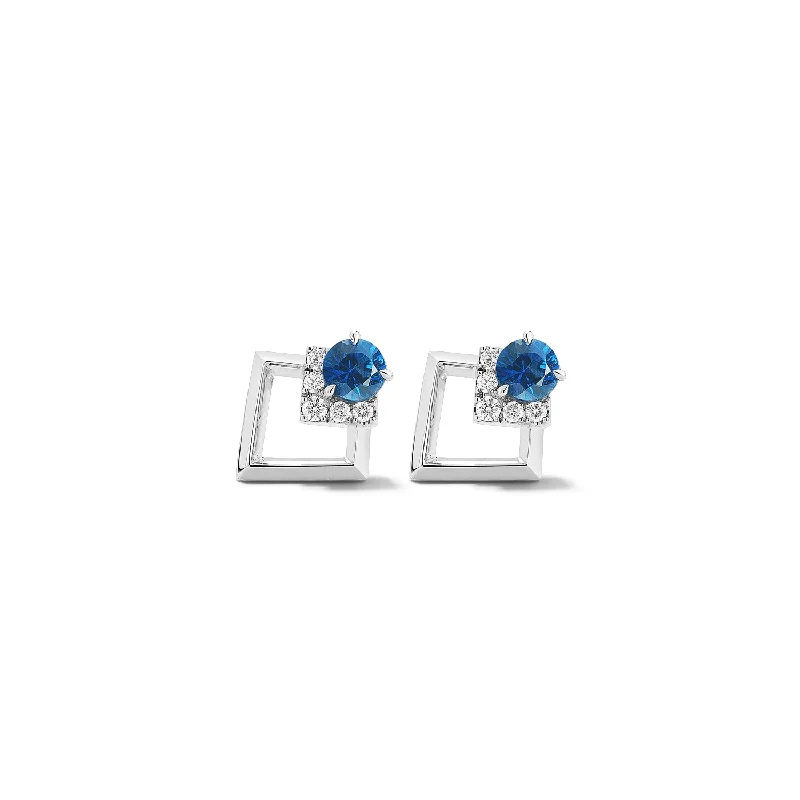 Lemon amber earrings-Bremer Jewelry Round Sapphire and Diamond Solitaire/Stud Earrings in 18K White Gold (0.45ctw)