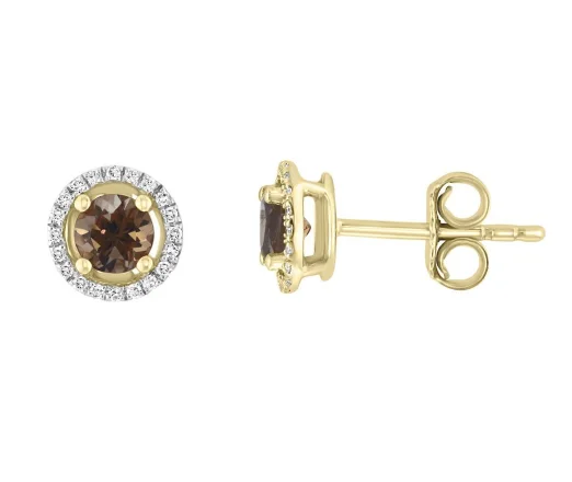 Classic flair earrings-Bremer Jewelry Round Shape Quartz and Diamonds Solitaire/Stud Halo Earrings in 14K Yellow Gold (0.64ctw)