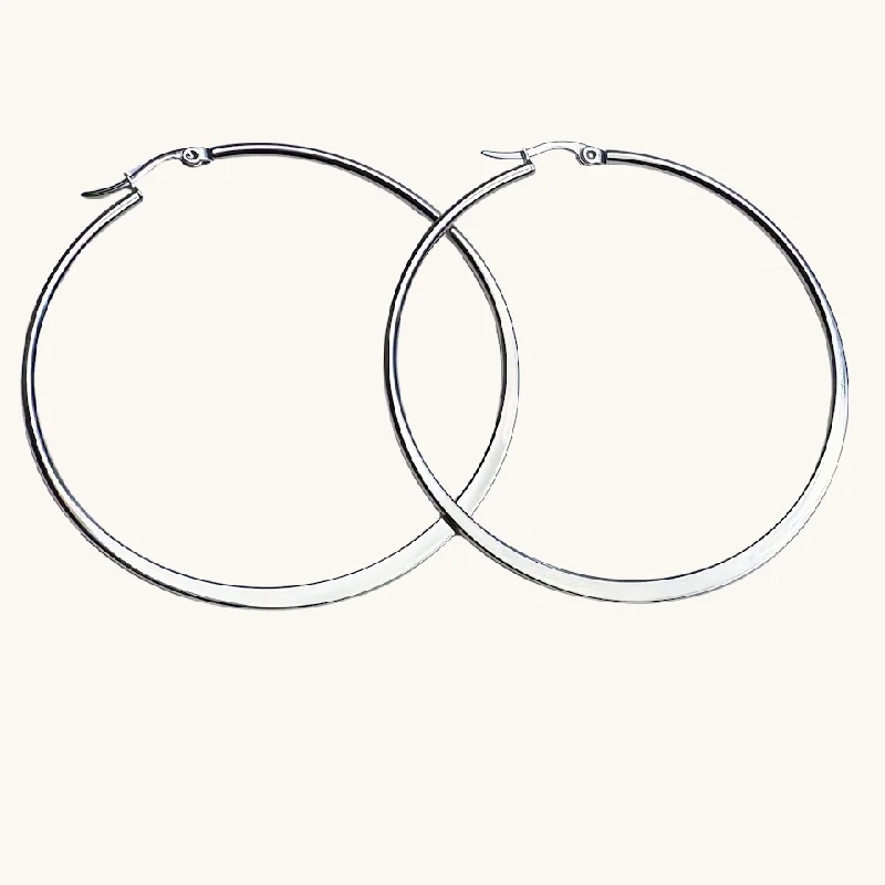 Poppy sprout earrings-Classic Silver Flat Hoop Earrings