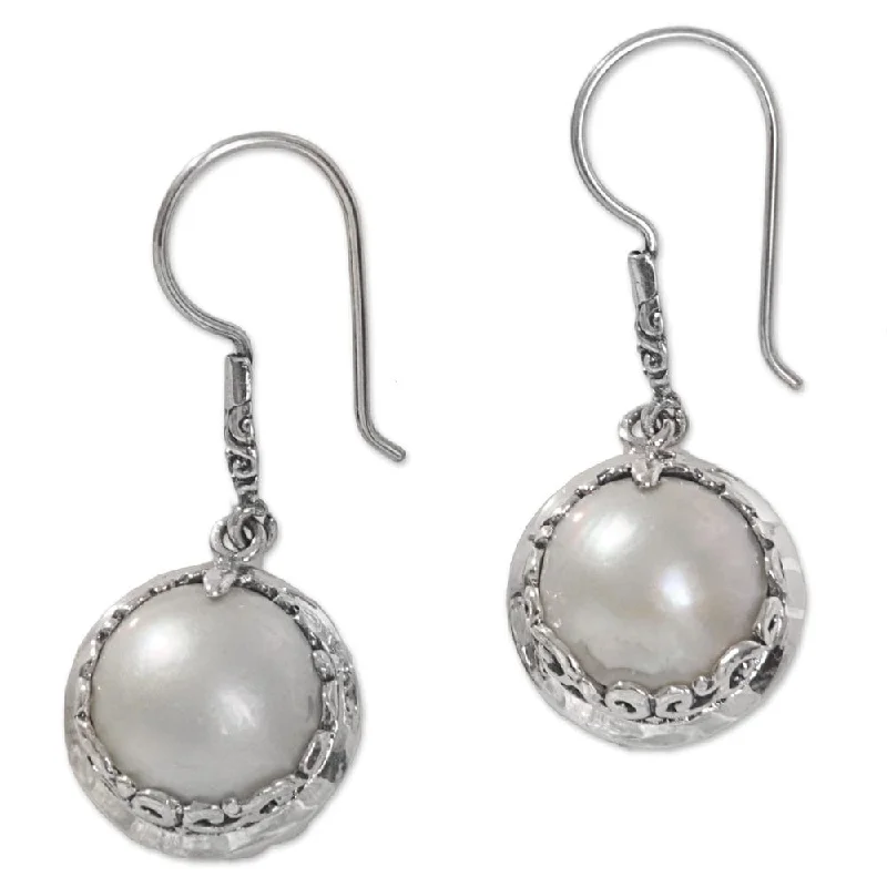 Daisy flower earrings-Cultured Pearl Dangle Earrings, 'Perfect Twin Moons' (Indonesia) - 1.6L*0.6W