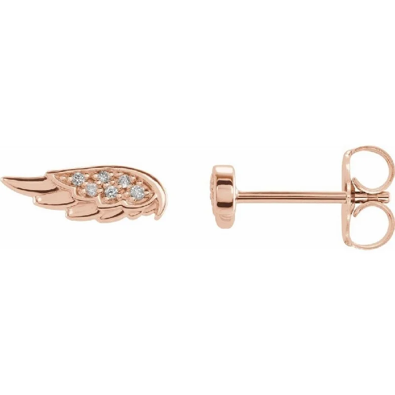 Thyme twig earrings-Curata 14k Rose Gold Polished .03 Carat Diamond Religious Guardian Angel Wing Stud Earrings