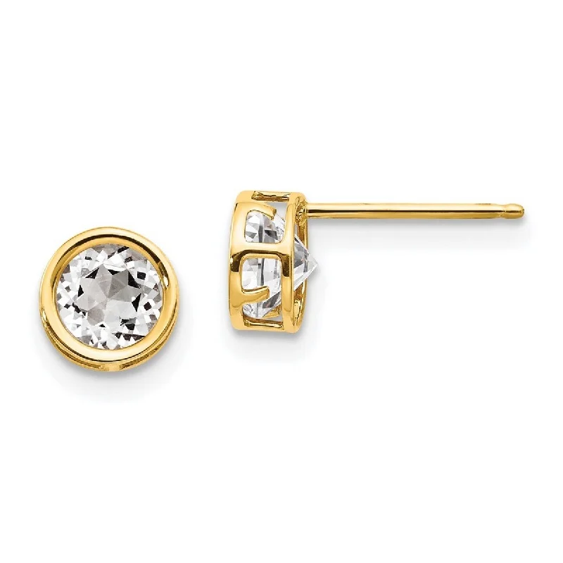 Classic flair earrings-Curata 14k Yellow Gold Polished Post Earrings 5mm Bezel White Topaz Stud Earrings