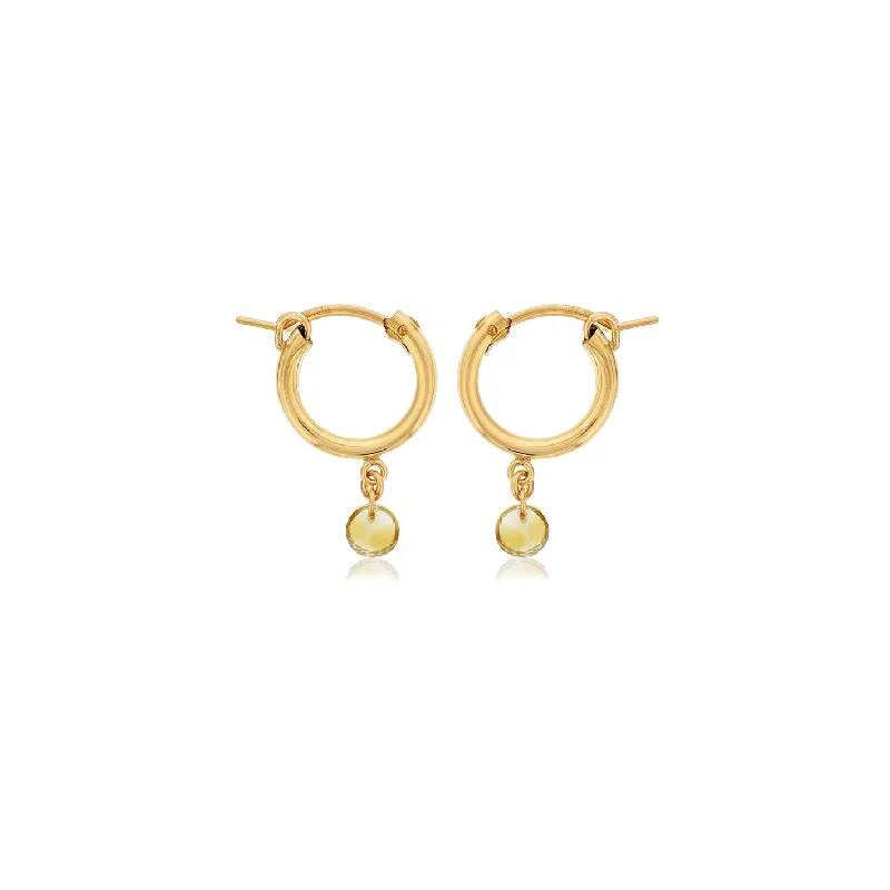 Scuffed edge earrings-Dee Berkley Round Shape Citrine Small Hoop Earrings in Yellow Gold Filled