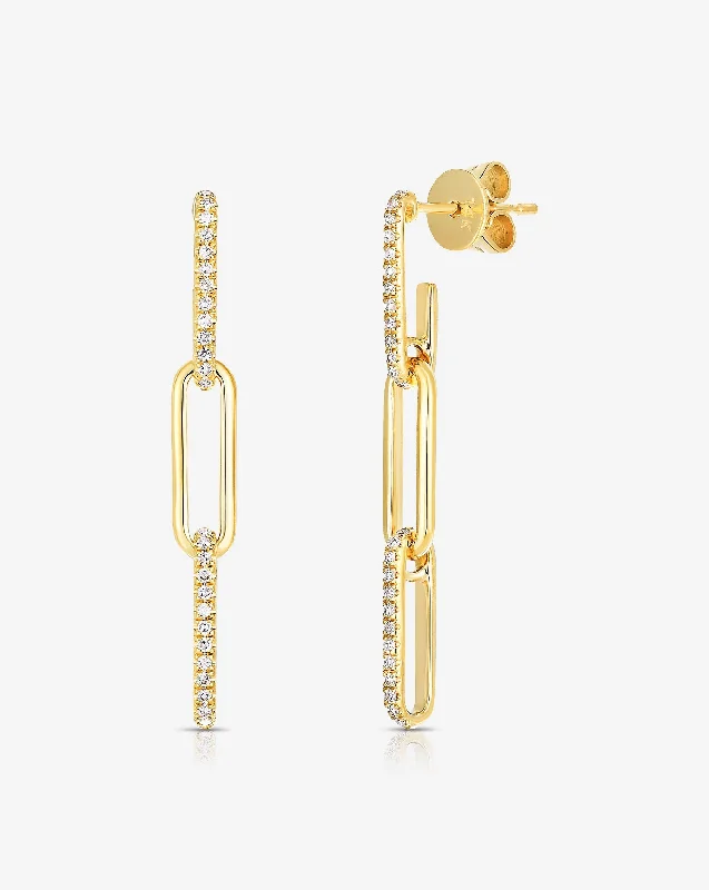 Etruscan gold earrings-Diamond Link Drop Earrings