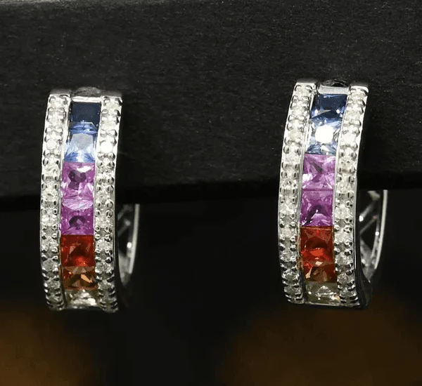 Fluke ridge earrings-Diamond Rainbow Earrings in 10k white gold