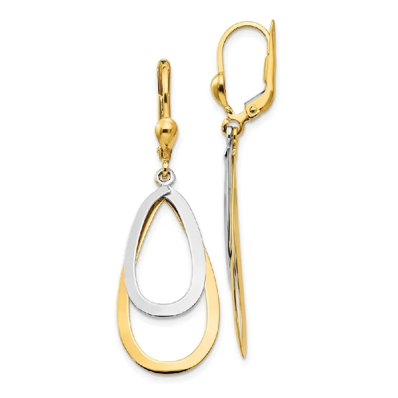 Rune mark earrings-Diamond2Deal 14K Yellow and White Gold Oval Tear Drop Dangle Earrings with Leverback (L-48 mm, W-14 mm)