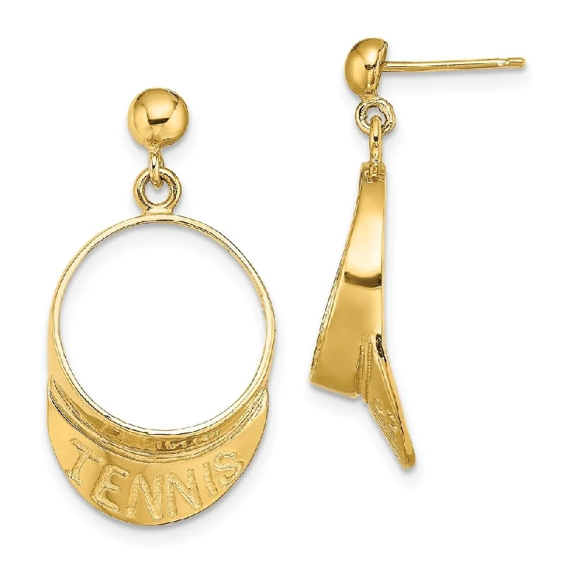 Micro gem earrings-Diamond2Deal 14K Yellow Gold 3-D Tennis Visor Dangle Earrings (L- 28.8 mm)