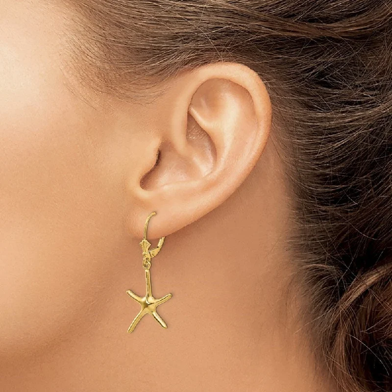 Tin alloy earrings-Diamond2Deal 14K Yellow Gold Dancing Starfish Dangle Earrings (L- 36.25 mm)