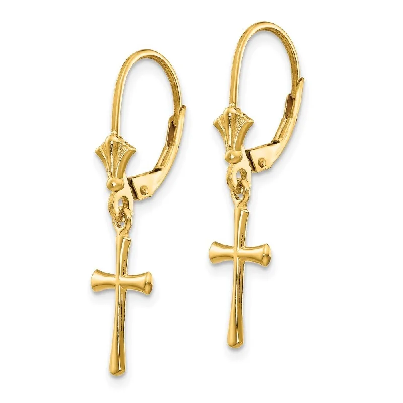 Natural gem earrings-Diamond2Deal 14K Yellow Gold Polished Cross Dangle Earrings (L- 30.25 mm, W- 8 mm)