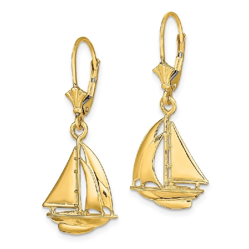 Sarmatian stud earrings-Diamond2Deal 14K Yellow Gold Sailboat Earrings with Leverback (L- 33.5 mm)