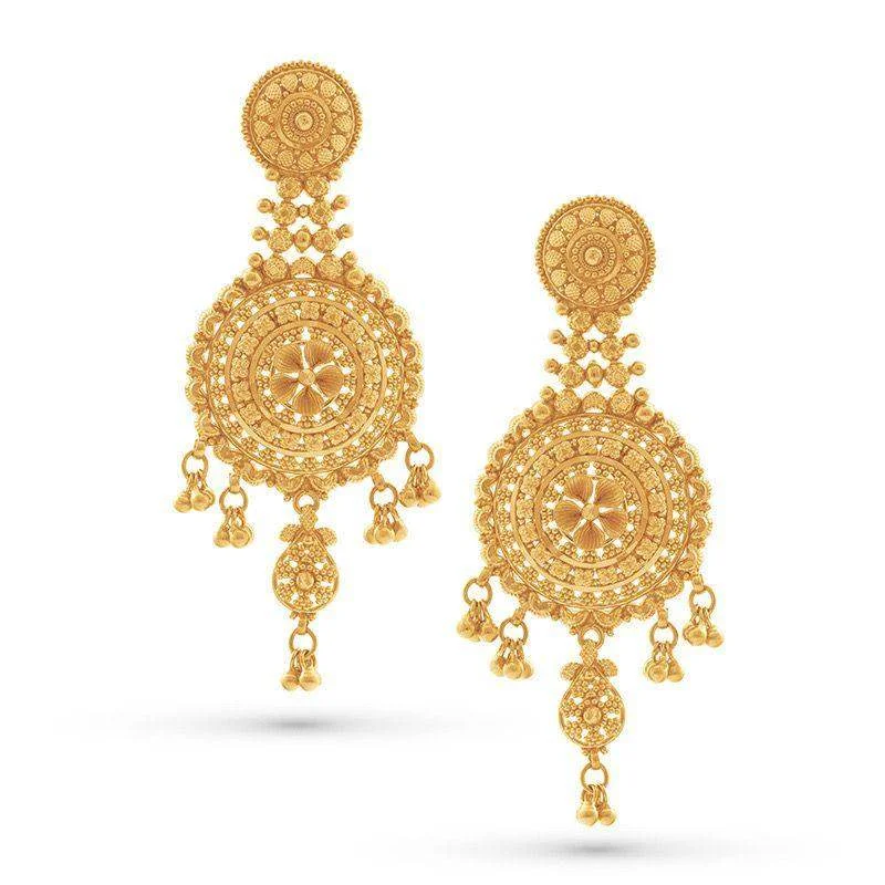 Bud drop earrings-Filigree Dangle Chand Bali in 22k Gold