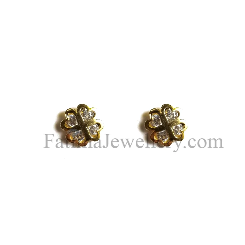 Radiant-cut sapphire earrings-Earrings - Gold Heart Clover with Stones Studs