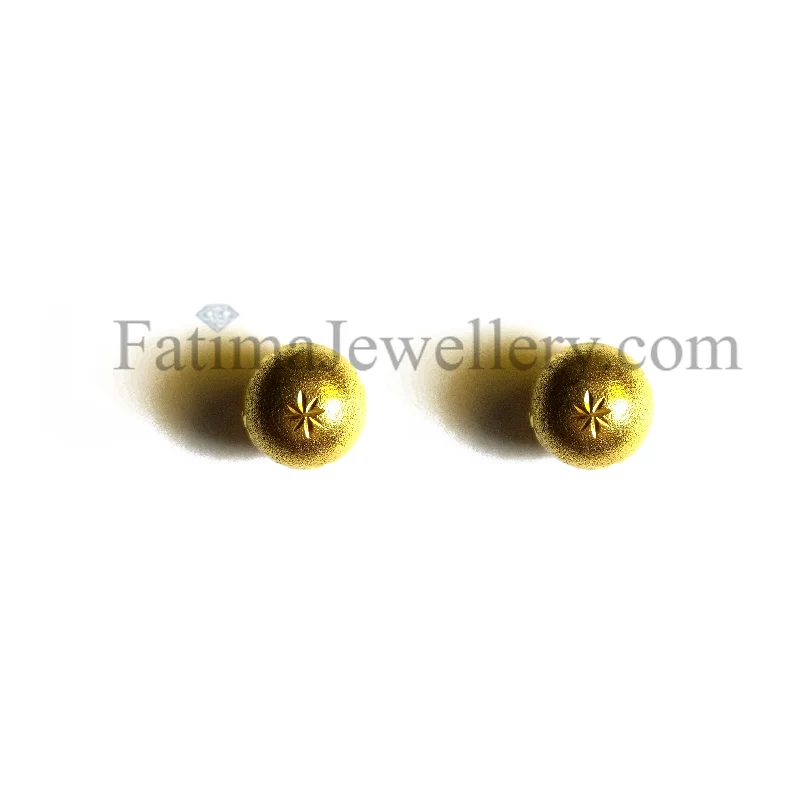 Cotton weave earrings-Earrings - Notched Gold Ball Studs