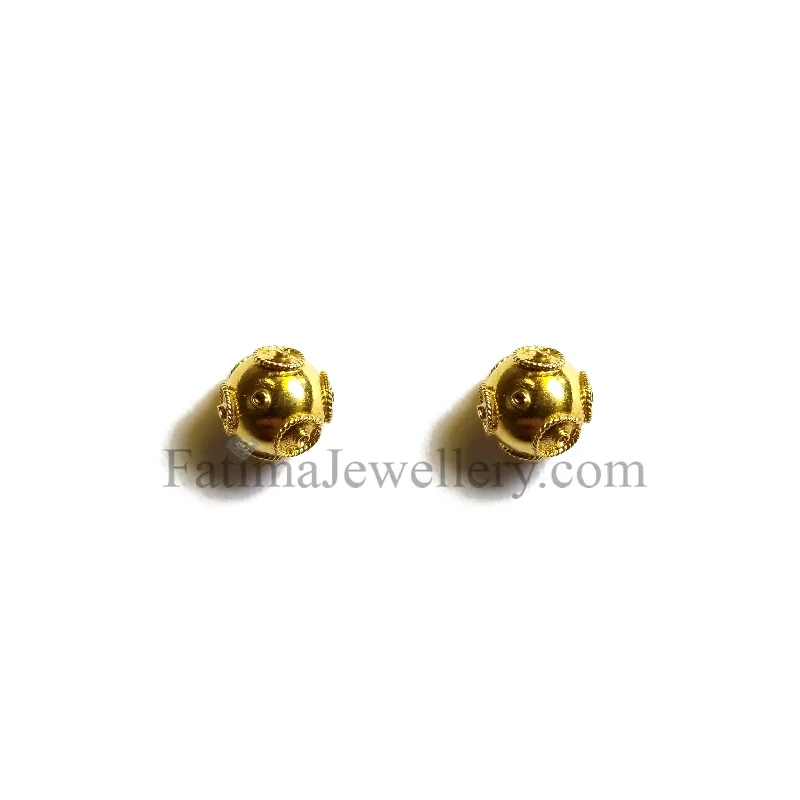 Muted check earrings-Earrings - Patterned Gold Ball Studs