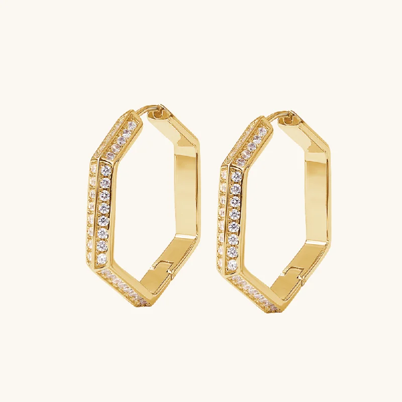 Worn edge earrings-Sparkling Hexagon Hoops