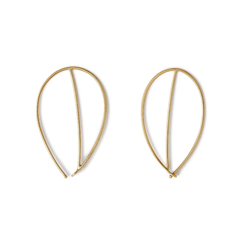 Wavy stripe earrings-<!--ER1003--> leaf hoops