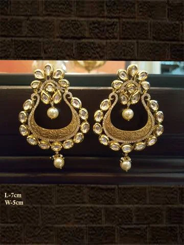 Ash sprig earrings-Matt finish intricate carving kundan and AD earring