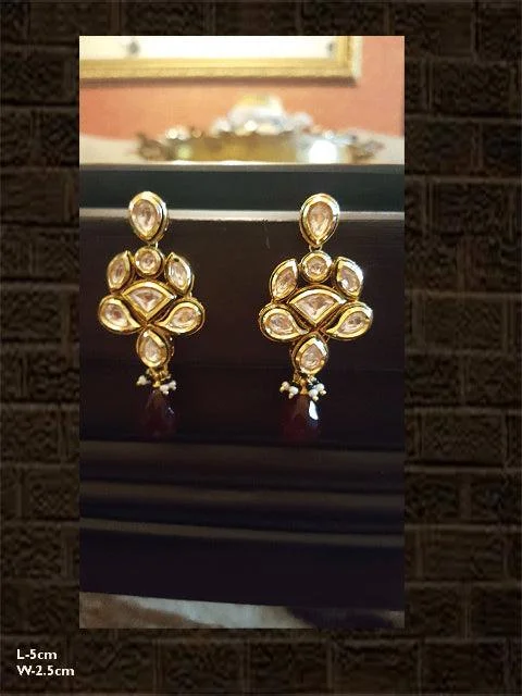 Five-knot earrings-Kundan earring with ruby drop