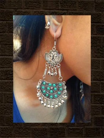 Soft hue earrings-Turqoise stone GS long earring