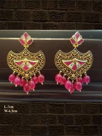 Birch grain earrings-Ruby drops rani and kundan earring with intricate design