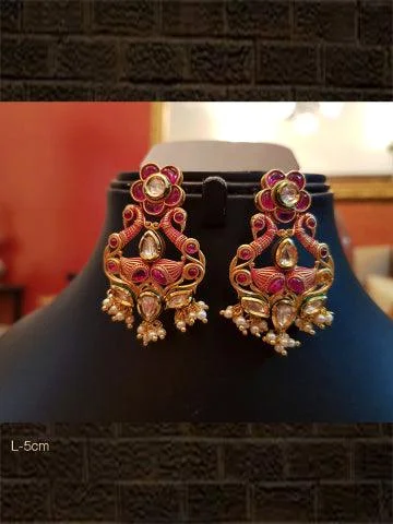 Nature print earrings-Ruby finish kundan earrings