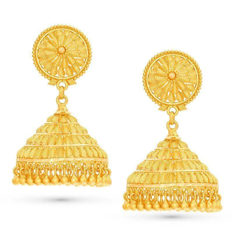 Plaid band earrings-Filigree Bell Jhumkas in 22k Gold