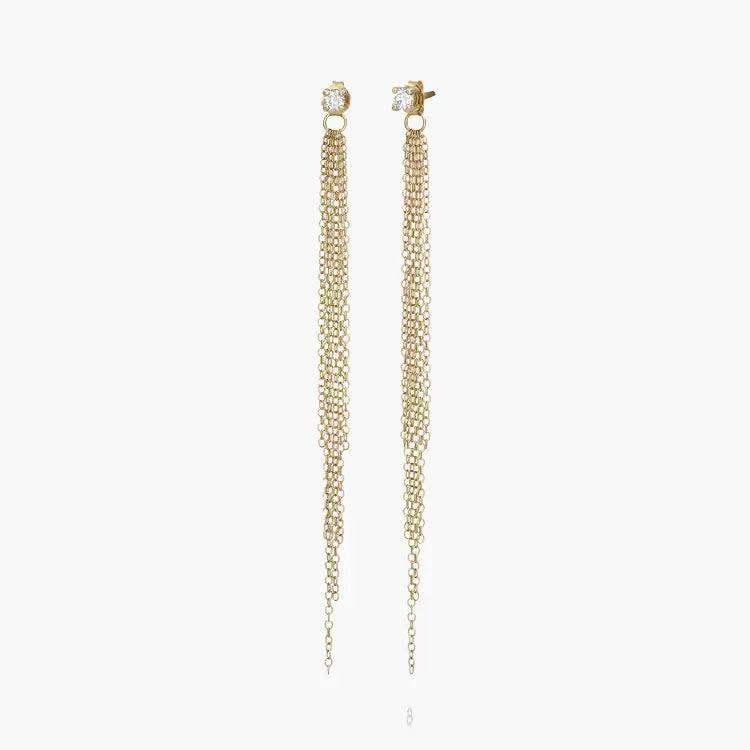 Retro mine earrings-Free Chain Long Tassel Stud Earrings