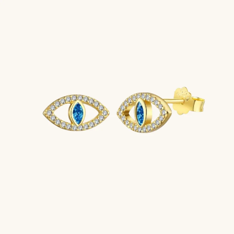 Gleam druzy earrings-Gold & Blue Evil Eye Stud Earrings