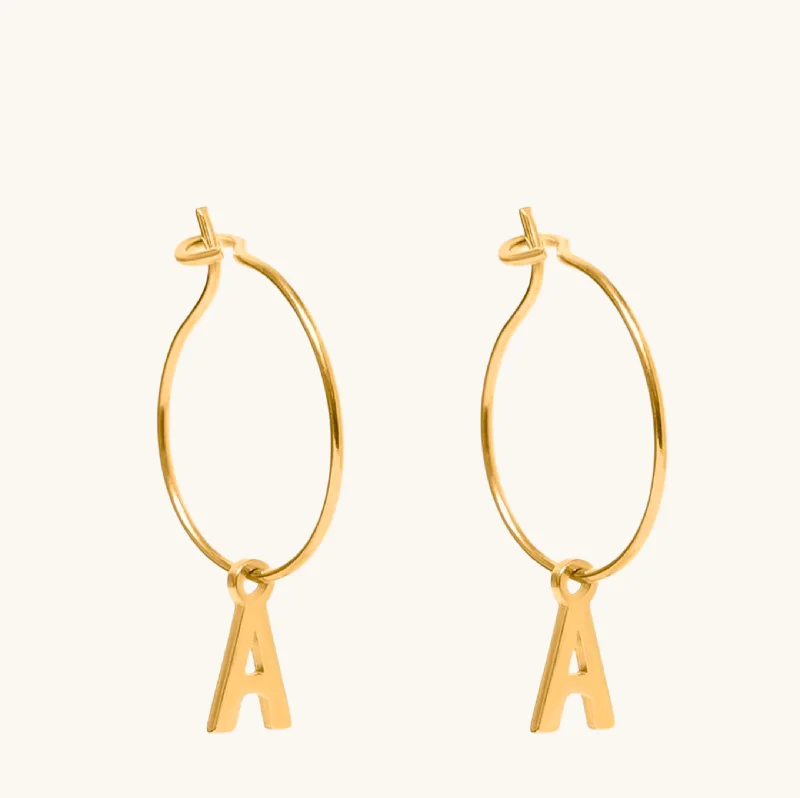 Twilight gray earrings-Gold Initial Small Hoops