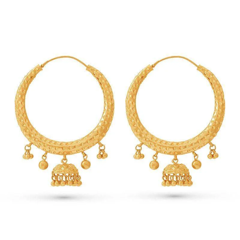 Vine curl earrings-Grandiose Jhumka Hoop Earrings in 22k Gold