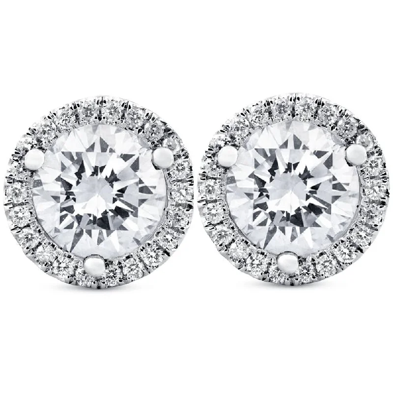 Onyx spike earrings-Halo Diamond Studs 2.70 Ct White Gold Lab Grown Earrings