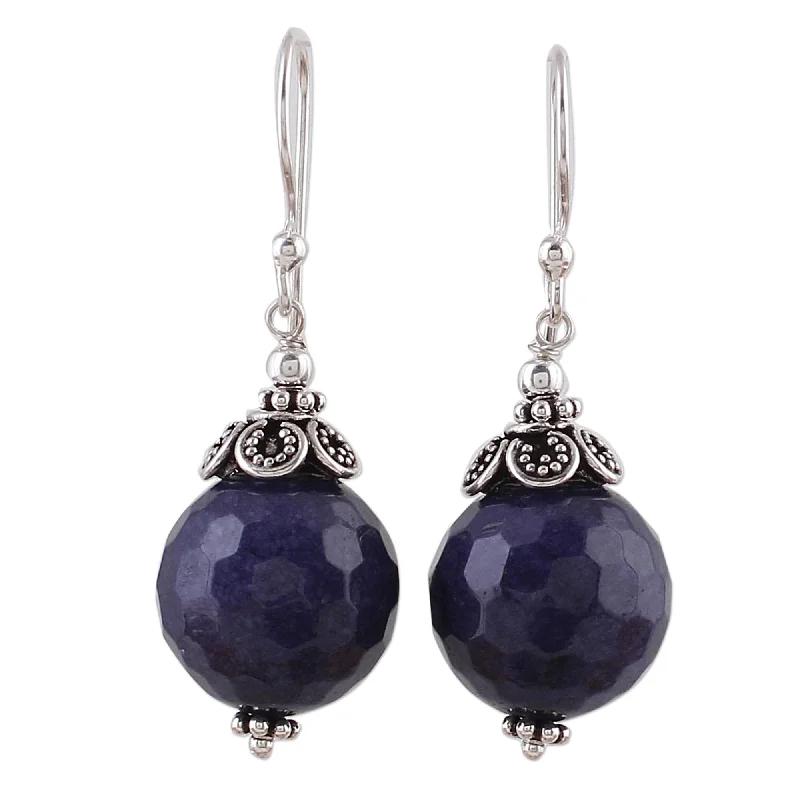 Ruffled edge earrings-Handmade Aventurine Dangle Earrings, 'Blue Violet Exuberance' (India)