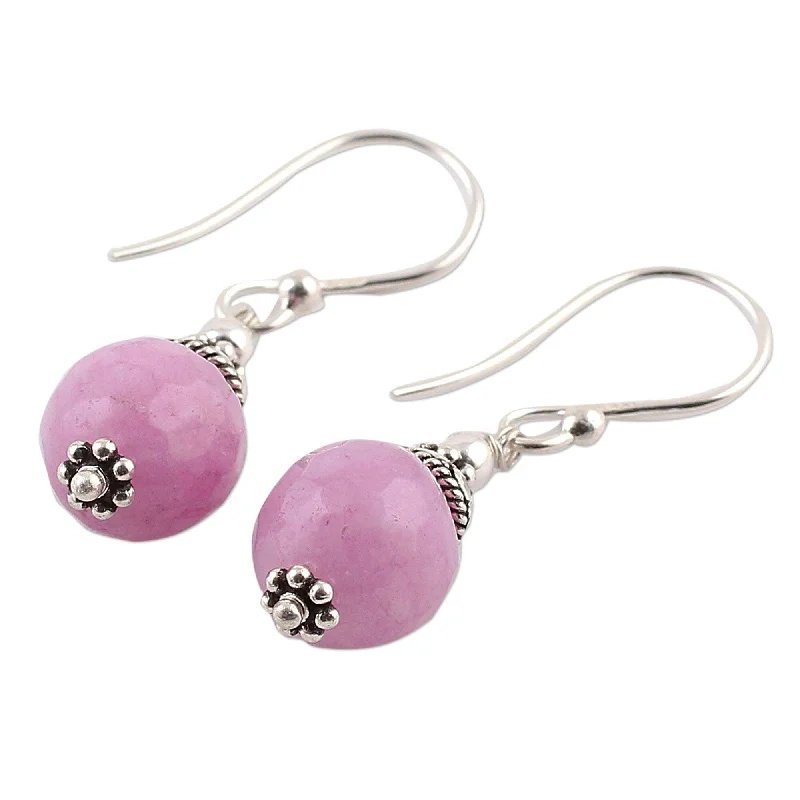 Fluke ridge earrings-Handmade Aventurine Dangle Earrings, 'Delightful Pink' (India)