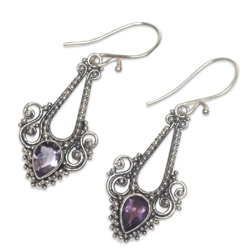 Flicker spark earrings-Handmade Blitz Sterling Silver Amethyst Earrings (Indonesia)